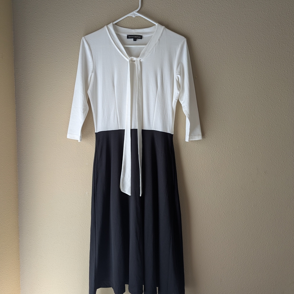 Chic Two-Tone Long Sleeve Dress